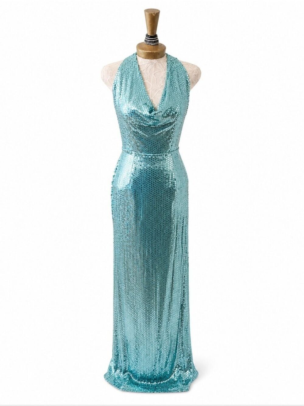 Vintage Lillie Rubin Liquid Sequin Seafoam Green Evening Dress Gown 8